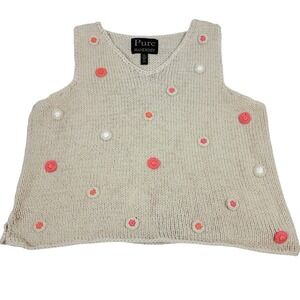 Pure Handknit Sweater Vest Vintage Knit Womens Size M/L Beige Geometric‎ Granny